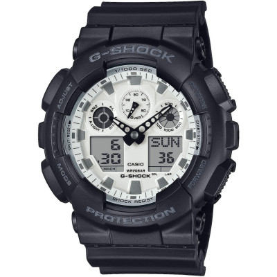 Casio G-Shock GA-100WD-1AER Ανδρικό Αναλογικό-Ψηφιακό Ρολόι Μαύρο με Λευκό Καντράν, Χρονόμετρο 1/1000 και Αντοχή στο Νερό 200m